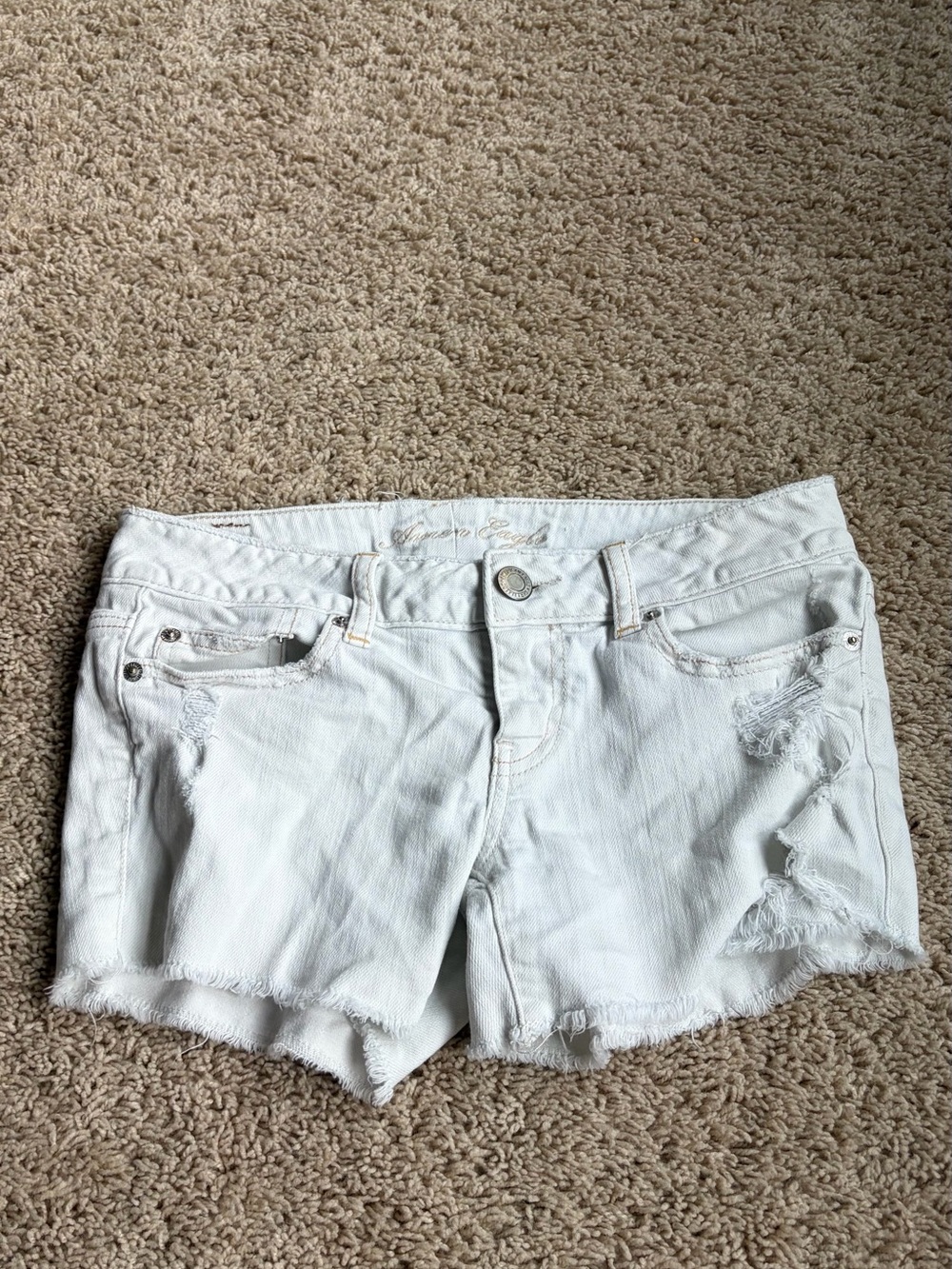 American Eagle Outfitters White Distressed Denim Jean Shorts